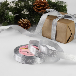 Изображение Лента атласная «Снежинки», 15 мм, 23±1 м, серая